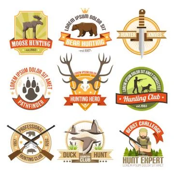 Flat Color Hunting Emblems Stock Illustration