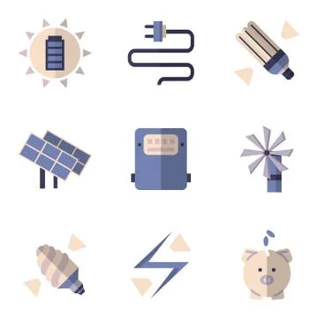 Flat color icons for energy savings Stock Illustration