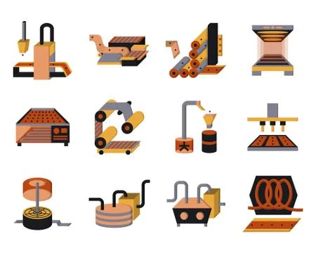 Flat color icons for food processing Stock Illustration