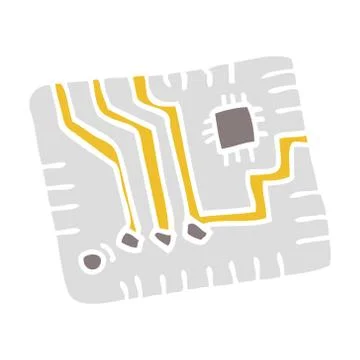 Flat color illustration of a cartoon computer circuitboard Stock Illustration