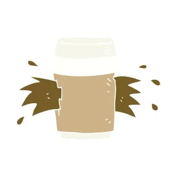 Flat color illustration of a cartoon exploding coffee cup Illustrazione stock