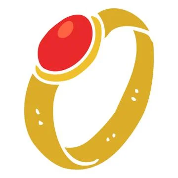 Flat color illustration of a cartoon ruby ring 库存插图