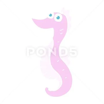 Flat color illustration of a cartoon seahorse Stock Illustration