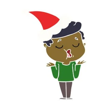 Flat color illustration of a man talking and shrugging shoulders wearing sant Stock Illustration