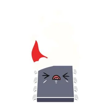 Flat color illustration of a overheating computer chip wearing santa hat Stock Illustration