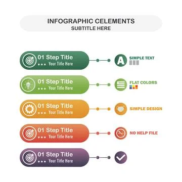 Flat Color Infographic Elements Template with Step Titles. web design elements. Illustrazione stock