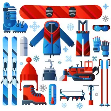 Flat Color Isolated Skiing Icons Stockillustratie