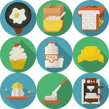 Flat color round vector icons for breakfast Illustrazione stock