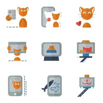 Flat color simple vector icons for selfie Stock Illustration