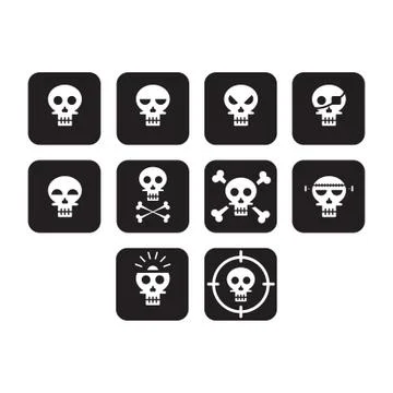 Flat color skull icon set Illustrazione stock