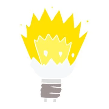 Flat color style cartoon exploding light bulb Stock Illustration