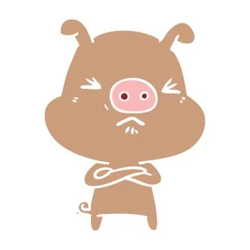 Flat color style cartoon grumpy pig イラスト素材