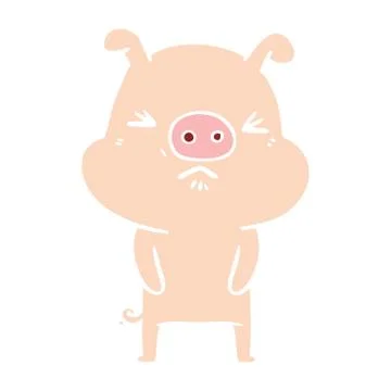 Flat color style cartoon grumpy pig Stock Illustration