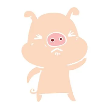 Flat color style cartoon grumpy pig 스톡 일러스트