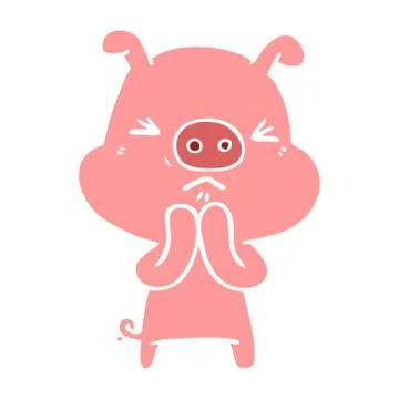 Flat color style cartoon grumpy pig Stock Illustration