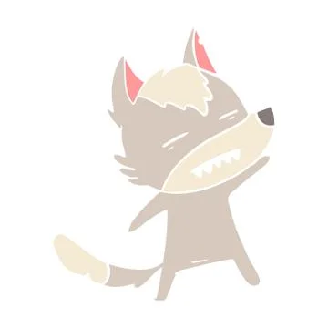 Flat color style cartoon wolf showing teeth Stock Illustration