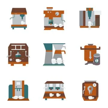 Flat color style vector icons for coffee equipment Stock Illustration