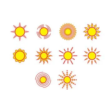 Flat color sun icon set Stock Illustration