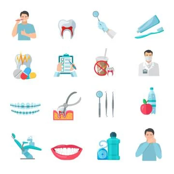 Flat Color Teeth Icons Set Stock Illustration