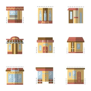 Flat color vector icons for building facade Ilustración de archivo