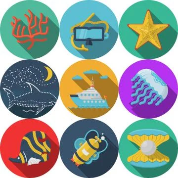 Flat color vector icons for sea leisure Stock Illustration