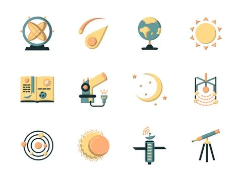 Flat color vector icons for space 库存插图