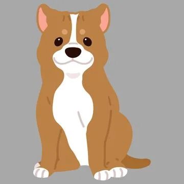 Flat colored adorable and simple Pitbull sitting in front view Stock Illustration