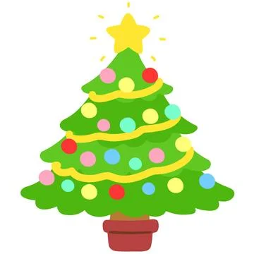 Flat colored adorable and simple illustration of Christmas tree Stock Illustration
