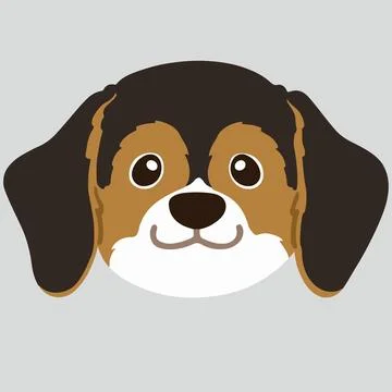 Flat colored adorable dark tri colored Beagle front face Stock Illustration