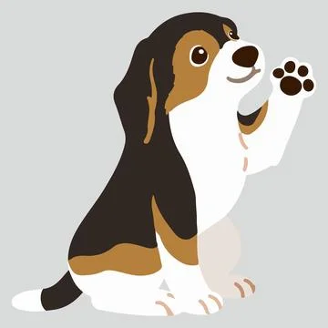 Flat colored adorable dark tri colored Beagle sitting and waving Stock Illustration