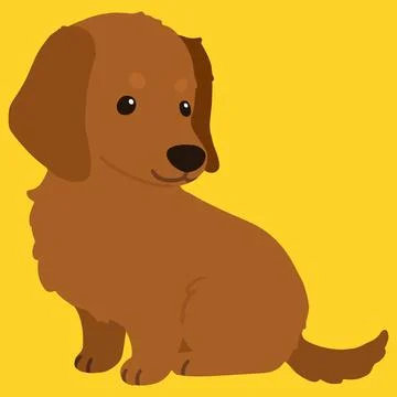 Flat colored adorable red Miniature Dachshund sitting Stock Illustration