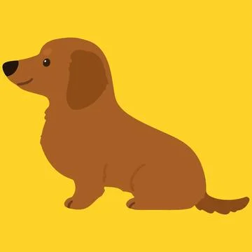 Flat colored adorable red Miniature Dachshund sitting in side view Stock Illustration