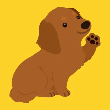 Flat colored adorable red Miniature Dachshund waving hand Stock Illustration
