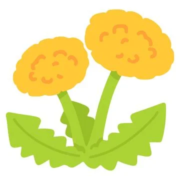 Flat colored adorable yellow Dandelion flowers Stock Illustration