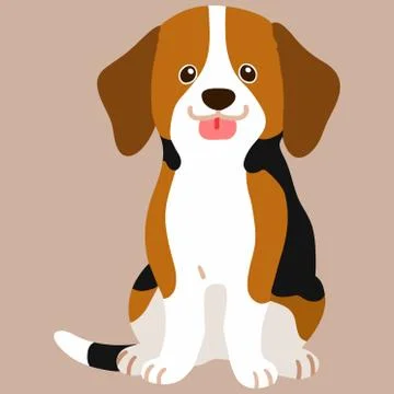 Flat colored Beagle sitting in front view Stock Illustration