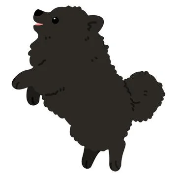 Flat colored black pomeranian jumping Stock Illustration