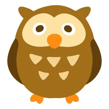 Flat colored brown and simple round owl Stock Illustration