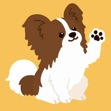 Flat colored brown and white Papillon sitting and waving hand Stock Illustration