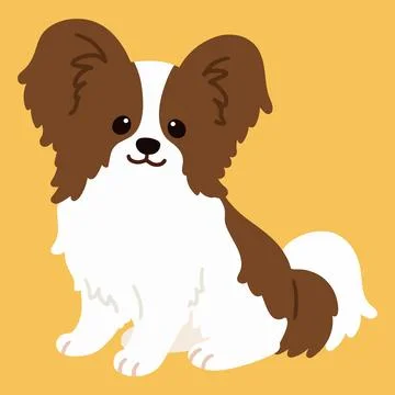 Flat colored brown and white Papillon sitting Stock Illustration