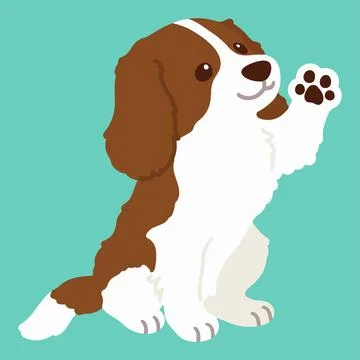 Flat colored Brown Cavalier King Charles Spaniel sitting and waving hand Stock Illustration