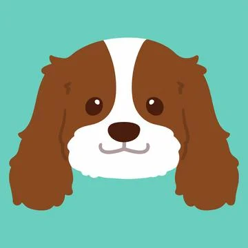 Flat colored Brown Cavalier King Charles Spaniel Head Stock Illustration