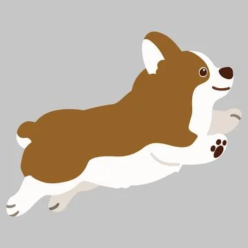 Flat colored brown Corgi jumping in side view Stock Illustration
