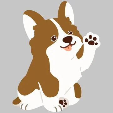 Flat colored brown Corgi sitting waving hand Stock Illustration