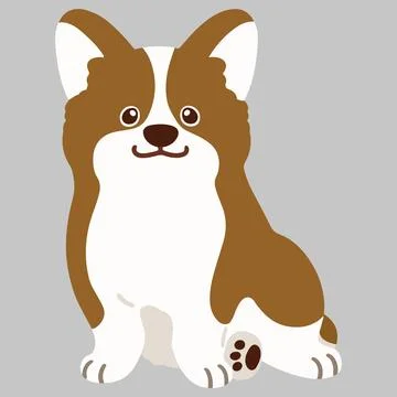 Flat colored brown Corgi sitting in front view Stock Illustration