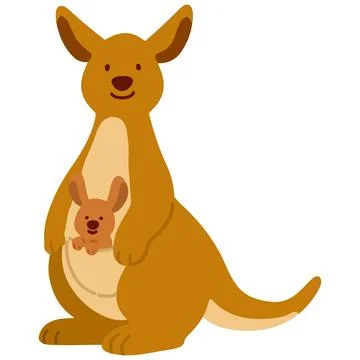 Flat colored brown kangaroo mother with baby Stock Illustration