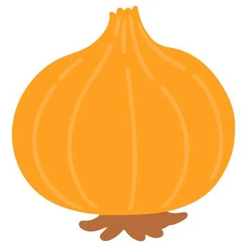 Flat colored brown onion with roots Ilustração Stock