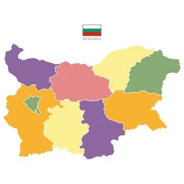 Flat colored Bulgaria map. Outline with division to region Stock Illustration