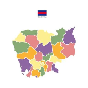 Flat colored Cambodia map Ilustración de archivo