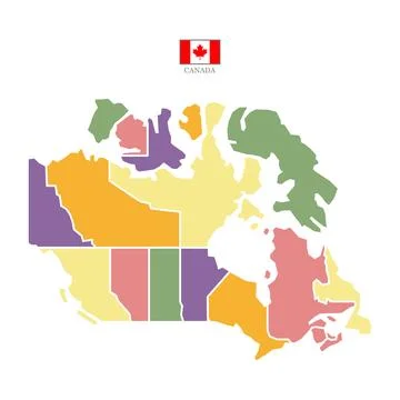 Flat colored Canada map. Outline with division to region Stock Illustration