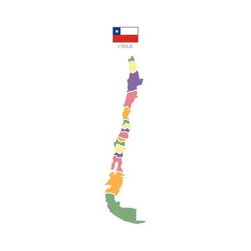 Flat colored Chile map. Outline with division to region. Ilustración de archivo